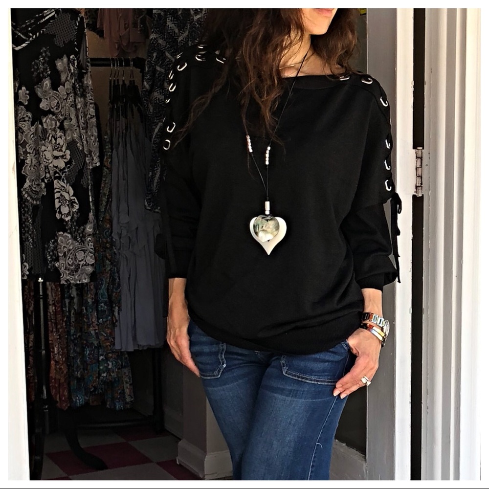 ✨LAST ONE✨PARIS Black Side Tie trim detail sweater - Picture 5 of 6